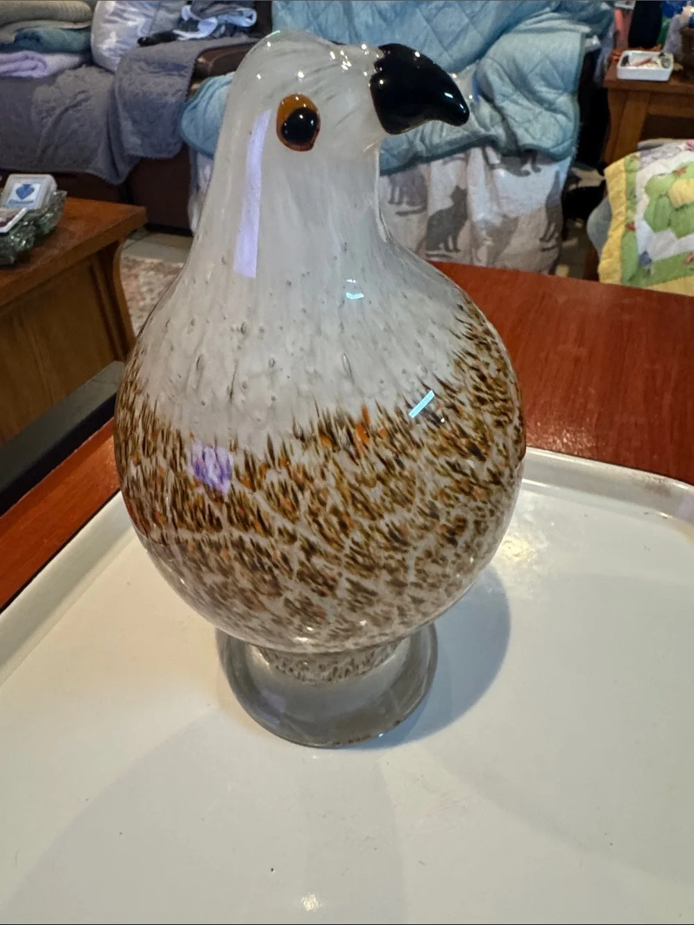 Bird Glass Vintage Speckled Pigeon Hawk White Brown Orange